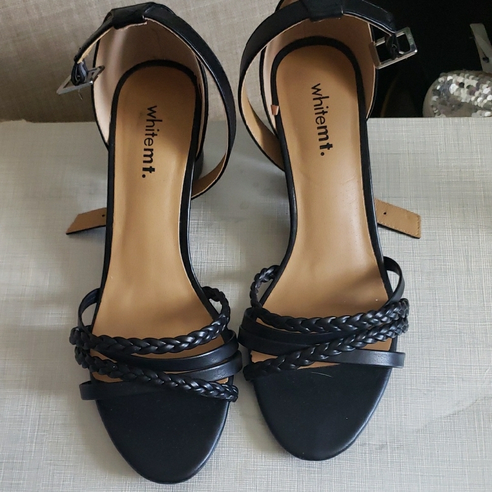 White Mountain Black Braided Strap Heels